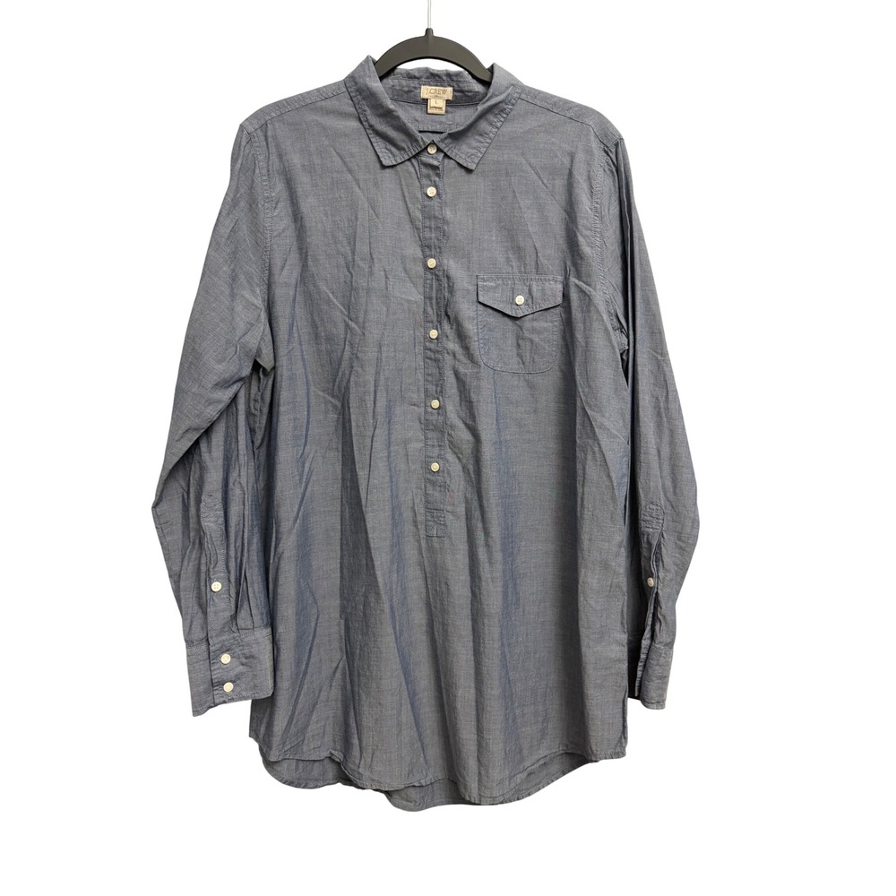 J.Crew Womens Blue Chambray Cotton Popover Shirt Long Sleeve Style 41346 Large